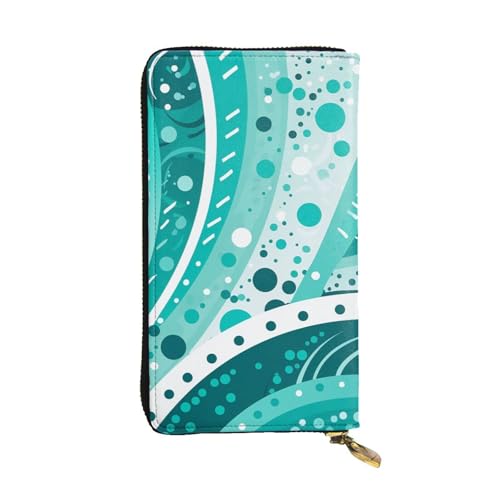 FZQVSLCM Ledergeldbörse für Damen, lange Münzbörse, ultradünn, Kreditkartenhalter, zweifach gefaltet, Türkis und Weiß von FZQVSLCM