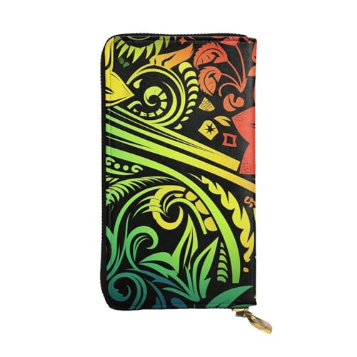 FZQVSLCM Ledergeldbörse im hawaiianischen Tribal-Stil für Damen, lange Münzbörse, ultradünn, Kreditkartenhalter, doppelt gefaltete Clutch von FZQVSLCM