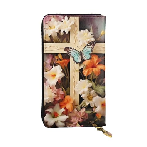 FZQVSLCM Ledergeldbörse mit Blumenzweigen am Kreuz, lange Münzbörse, ultradünn, Kreditkartenhalter, Bifold Clutch von FZQVSLCM