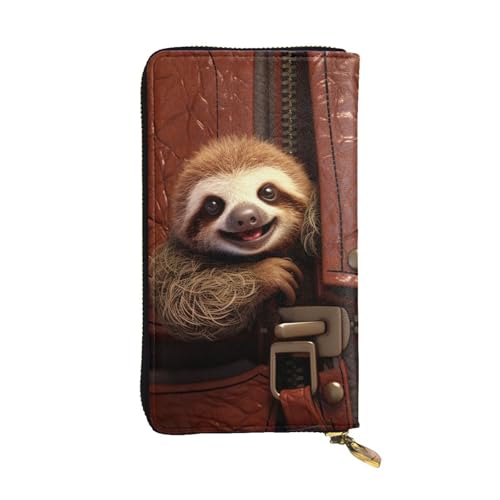 FZQVSLCM Ledergeldbörse mit Faultier auf Reißverschluss, lange Münzgeldbörse, ultradünn, Kreditkartenhalter, doppelt gefaltete Clutch von FZQVSLCM