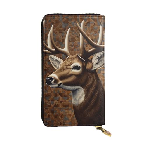 FZQVSLCM Ledergeldbörse mit Hirsch auf braunem Hintergrund, lange Münzgeldbörse, ultradünn, Kreditkartenhalter, doppelt gefaltete Clutch von FZQVSLCM
