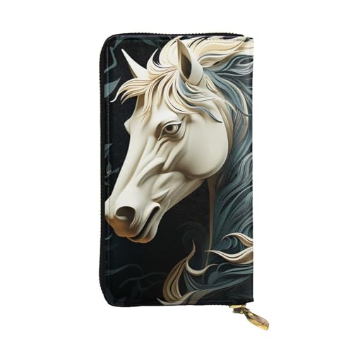 FZQVSLCM Ledergeldbörse mit Pferdemuster, lange Münzbörse, ultradünn, Kreditkartenhalter, Bifold Clutch von FZQVSLCM