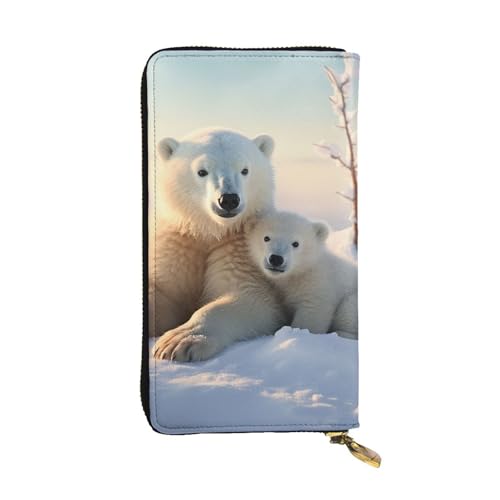 FZQVSLCM Niedliche Eisbären-Ledergeldbörse für Damen, lange Münzbörse, ultradünn, Kreditkartenhalter, Bifold Clutch von FZQVSLCM