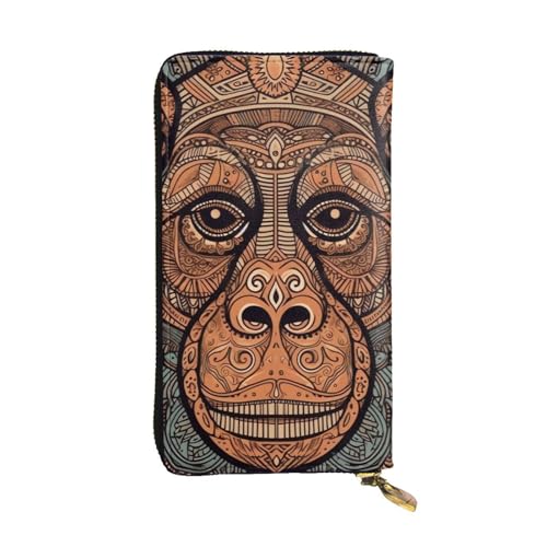 FZQVSLCM Orang-Utan-Geldbörse aus Leder mit Tribal-Muster, lange Münzbörse, ultradünn, Kreditkartenhalter, doppelte Clutch von FZQVSLCM