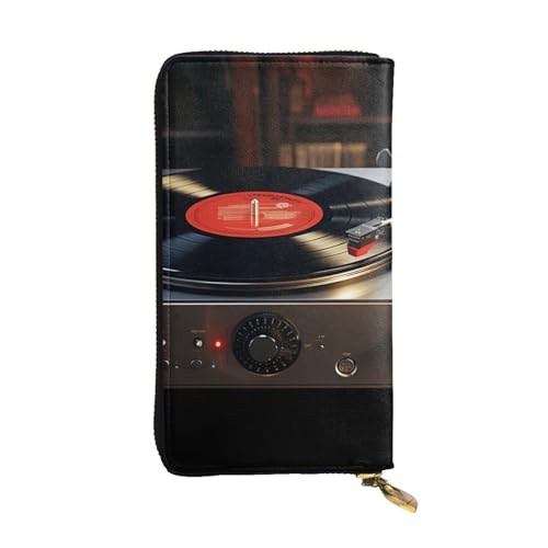 FZQVSLCM Plattenspieler-Geldbörse aus Leder für Damen, lange Münzgeldbörse, ultradünn, Kreditkartenhalter, Bifold Clutch von FZQVSLCM