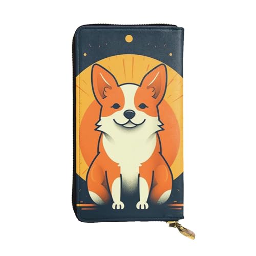 FZQVSLCM Playful Corgi Geldbörse aus Leder für Damen, lange Münzbörse, ultradünn, Kreditkartenhalter, Bifold Clutch von FZQVSLCM