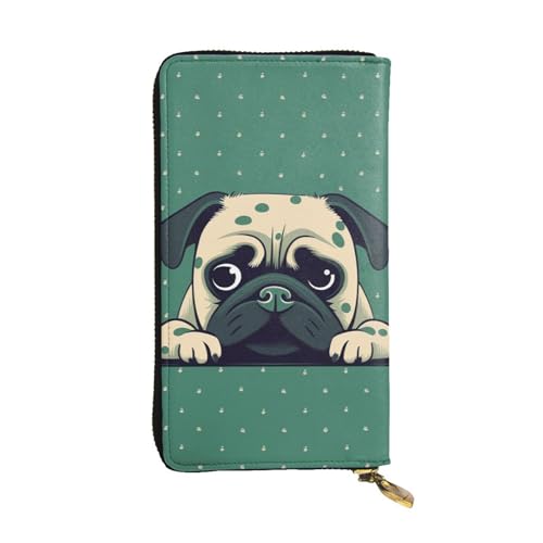 FZQVSLCM Pug Green Polka Dot Leather Wallet for Women Long Coin Purse Ultra Slim Credit Card Holder Bifold Clutch von FZQVSLCM