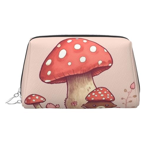 FZQVSLCM Reise-Make-up-Tasche, wasserdichte Make-up-Tasche für Geldbörse, Leder-Kulturbeutel für Damen, Kosmetiktasche, Organizer, Bär und Pilz, Make-up-Tasche mit Reißverschluss, Make-up-Taschen für von FZQVSLCM
