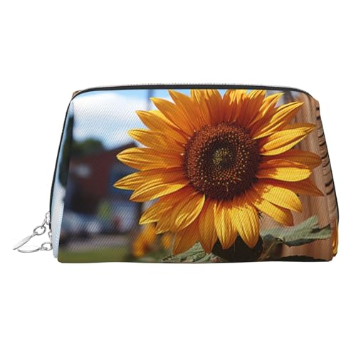 FZQVSLCM Reise-Make-up-Tasche, wasserdichte Make-up-Tasche für Geldbörse, Leder-Kulturbeutel für Damen, Kosmetiktasche, Organizer, Bauernhof, Sonnenblume, Make-up-Tasche mit Reißverschluss von FZQVSLCM