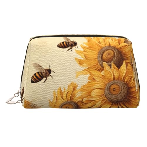 FZQVSLCM Reise-Make-up-Tasche, wasserdichte Make-up-Tasche für Geldbörse, Leder-Kulturbeutel für Damen, Kosmetiktasche, Organizer, Bienen und Sonnenblumen, Make-up-Tasche mit Reißverschluss FZQVSLCM Reise-Make-up-Tasche, wasserdichte Make-up-Tasche für Geldbörse, Leder-Kulturbeutel für Damen, Kosmetiktasche, Organizer, Bienen und Sonnenblumen, Make-up-Tasche mit Reißverschluss von FZQVSLCM