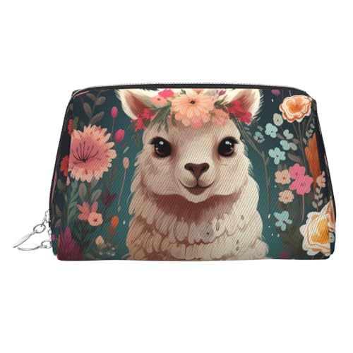 FZQVSLCM Reise-Make-up-Tasche, wasserdichte Make-up-Tasche für Geldbörse, Leder-Kulturbeutel für Damen, Kosmetiktasche, Organizer, Blume, Alpaka, Make-up-Tasche mit Reißverschluss, Make-up-Taschen für von FZQVSLCM