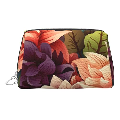 FZQVSLCM Reise-Make-up-Tasche, wasserdichte Make-up-Tasche für Geldbörse, Leder-Kulturbeutel für Damen, Kosmetiktasche, Organizer, Blumen als Hintergrund, Make-up-Tasche mit Reißverschluss von FZQVSLCM