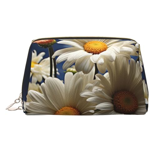 FZQVSLCM Reise-Make-up-Tasche, wasserdichte Make-up-Tasche für Geldbörse, Leder-Kulturbeutel für Damen, Kosmetiktasche, Organizer, Blumenmuster, Gänseblümchen, Make-up-Tasche mit Reißverschluss von FZQVSLCM
