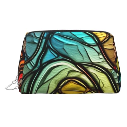 FZQVSLCM Reise-Make-up-Tasche, wasserdichte Make-up-Tasche für Geldbörse, Leder-Kulturbeutel für Damen, Kosmetiktasche, Organizer, Buntglas, Kunst-Make-up-Tasche mit Reißverschluss, Make-up-Tasche für von FZQVSLCM