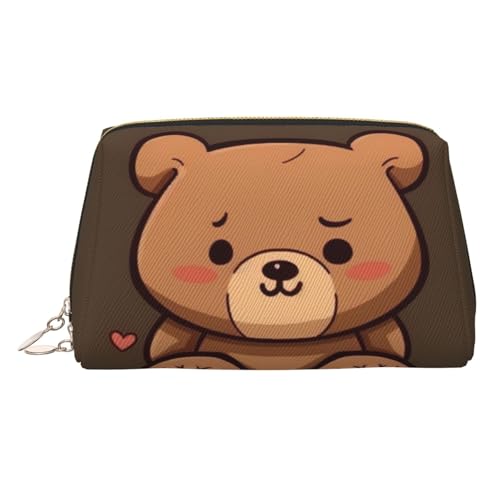 FZQVSLCM Reise-Make-up-Tasche, wasserdichte Make-up-Tasche für Geldbörse, Leder-Kulturbeutel für Damen, Kosmetiktasche, Organizer, Cartoon, niedlicher Bär, Make-up-Tasche mit Reißverschluss von FZQVSLCM