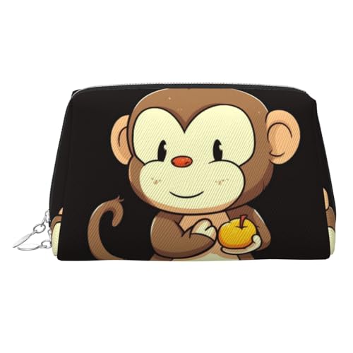FZQVSLCM Reise-Make-up-Tasche, wasserdichte Make-up-Tasche für Geldbörse, Leder-Kulturbeutel für Damen, Kosmetiktasche, Organizer, Cartoon-Affe, hält Obst, Make-up-Tasche mit Reißverschluss von FZQVSLCM