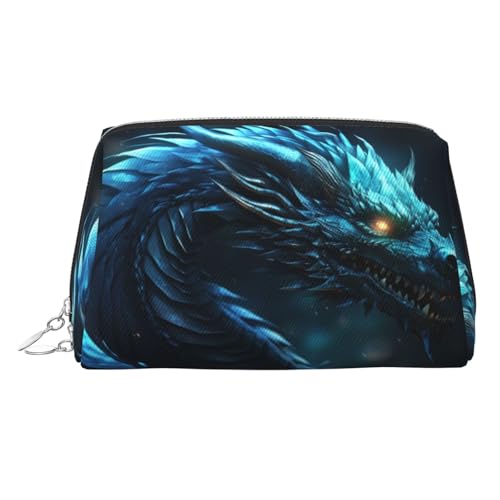 FZQVSLCM Reise-Make-up-Tasche, wasserdichte Make-up-Tasche für Geldbörse, Leder-Kulturbeutel für Damen, Kosmetiktasche, Organizer, Cyan, Drache, Make-up-Tasche mit Reißverschluss, Make-up-Tasche für von FZQVSLCM