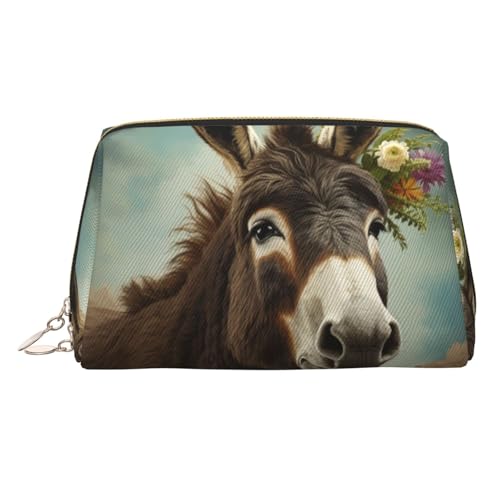 FZQVSLCM Reise-Make-up-Tasche, wasserdichte Make-up-Tasche für Geldbörse, Leder-Kulturbeutel für Damen, Kosmetiktasche, Organizer, Esel, Tiere, Make-up-Tasche mit Reißverschluss, Make-up-Tasche für von FZQVSLCM