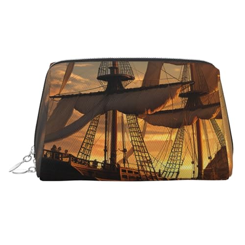 FZQVSLCM Reise-Make-up-Tasche, wasserdichte Make-up-Tasche für Geldbörse, Leder-Kulturbeutel für Damen, Kosmetiktasche, Organizer, Fantasie-Piratenschiff, Make-up-Tasche mit Reißverschluss von FZQVSLCM