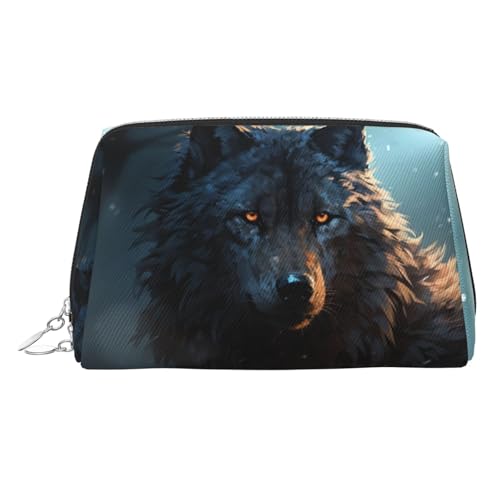 FZQVSLCM Reise-Make-up-Tasche, wasserdichte Make-up-Tasche für Geldbörse, Leder-Kulturbeutel für Damen, Kosmetiktasche, Organizer, Fantasy-Wolf, Make-up-Tasche mit Reißverschluss, Make-up-Taschen für von FZQVSLCM