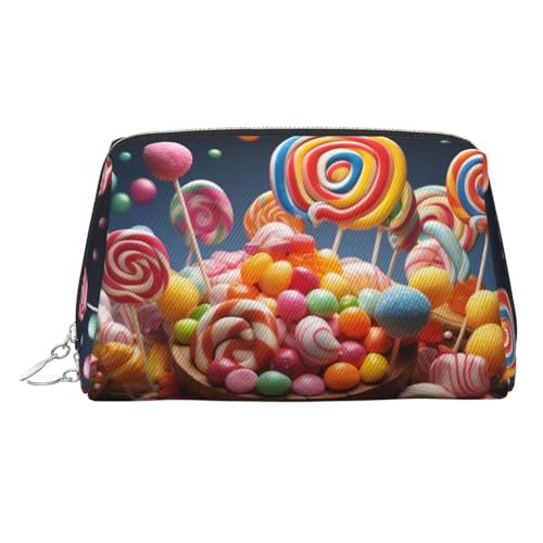 FZQVSLCM Reise-Make-up-Tasche, wasserdichte Make-up-Tasche für Geldbörse, Leder-Kulturbeutel für Damen, Kosmetiktasche, Organizer, Farbe, Süßigkeiten, Make-up-Tasche mit Reißverschluss von FZQVSLCM