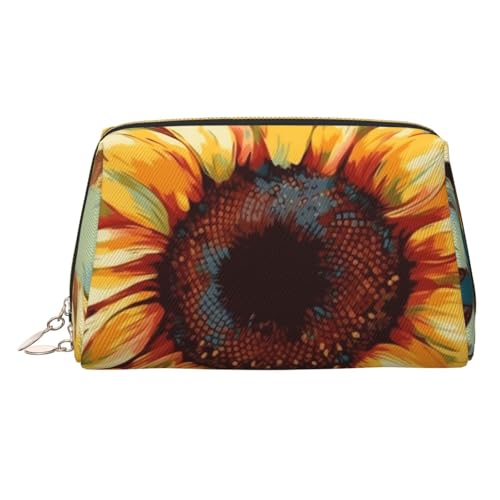FZQVSLCM Reise-Make-up-Tasche, wasserdichte Make-up-Tasche für Geldbörse, Leder-Kulturbeutel für Damen, Kosmetiktasche, Organizer, Farbmalerei, Sonnenblumen, Make-up-Tasche mit Reißverschluss von FZQVSLCM
