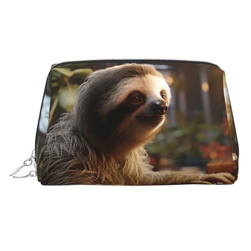 FZQVSLCM Reise-Make-up-Tasche, wasserdichte Make-up-Tasche für Geldbörse, Leder-Kulturbeutel für Damen, Kosmetiktasche, Organizer, Faultier, Klavierspielen, Cartoon-Make-up-Tasche mit Reißverschluss von FZQVSLCM