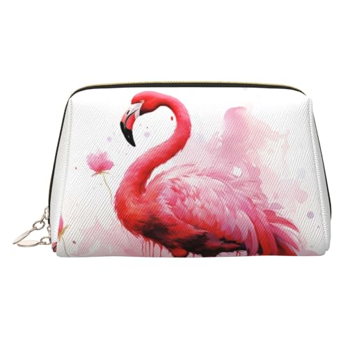 FZQVSLCM Reise-Make-up-Tasche, wasserdichte Make-up-Tasche für Geldbörse, Leder-Kulturbeutel für Damen, Kosmetiktasche, Organizer, Flamingo, Aquarell, Make-up-Tasche mit Reißverschluss, Make-up-Tasche von FZQVSLCM