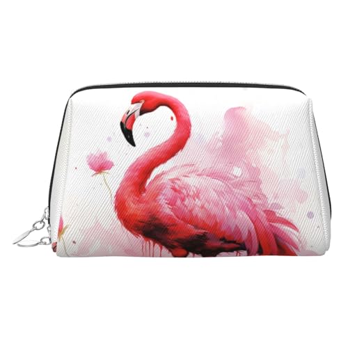 FZQVSLCM Reise-Make-up-Tasche, wasserdichte Make-up-Tasche für Geldbörse, Leder-Kulturbeutel für Damen, Kosmetiktasche, Organizer, Flamingo, Aquarell, Make-up-Tasche mit Reißverschluss, Make-up-Tasche von FZQVSLCM
