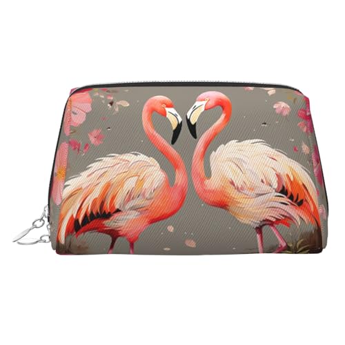 FZQVSLCM Reise-Make-up-Tasche, wasserdichte Make-up-Tasche für Geldbörse, Leder-Kulturbeutel für Damen, Kosmetiktasche, Organizer, Flamingos und Blumen, Make-up-Tasche mit Reißverschluss von FZQVSLCM