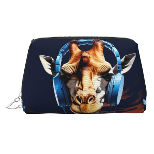 FZQVSLCM Reise-Make-up-Tasche, wasserdichte Make-up-Tasche für Geldbörse, Leder-Kulturbeutel für Damen, Kosmetiktasche, Organizer, Giraffe, mit Kopfhörern, Make-up-Tasche mit Reißverschluss von FZQVSLCM