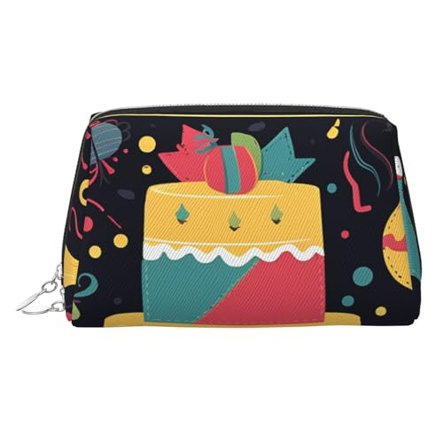 FZQVSLCM Reise-Make-up-Tasche, wasserdichte Make-up-Tasche für Geldbörse, Leder-Kulturbeutel für Damen, Kosmetiktasche, Organizer, Happy Birthday-Bilder, Make-up-Tasche mit Reißverschluss von FZQVSLCM
