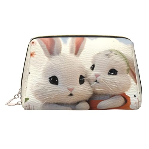 FZQVSLCM Reise-Make-up-Tasche, wasserdichte Make-up-Tasche für Geldbörse, Leder-Kulturbeutel für Damen, Kosmetiktasche, Organizer, Hasenumarmung, Make-up-Tasche mit Reißverschluss, Make-up-Tasche für von FZQVSLCM