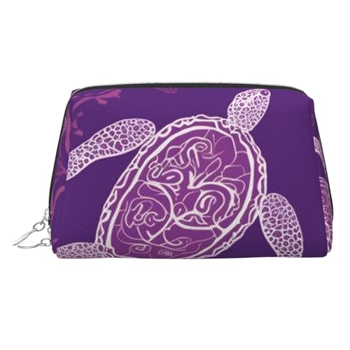 FZQVSLCM Reise-Make-up-Tasche, wasserdichte Make-up-Tasche für Geldbörse, Leder-Kulturbeutel für Damen, Kosmetiktasche, Organizer, Hawaii mit violetter Meeresschildkröte, Make-up-Tasche mit von FZQVSLCM