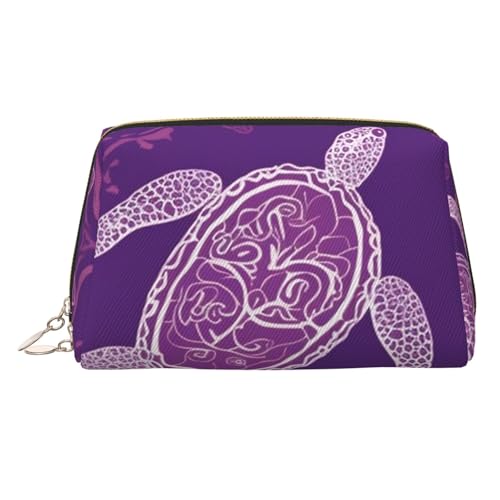 FZQVSLCM Reise-Make-up-Tasche, wasserdichte Make-up-Tasche für Geldbörse, Leder-Kulturbeutel für Damen, Kosmetiktasche, Organizer, Hawaii mit violetter Meeresschildkröte, Make-up-Tasche mit von FZQVSLCM