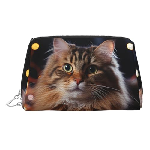 FZQVSLCM Reise-Make-up-Tasche, wasserdichte Make-up-Tasche für Geldbörse, Leder-Kulturbeutel für Damen, Kosmetiktasche, Organizer, Katze, hängende Weihnachtsbeleuchtung, Make-up-Tasche mit von FZQVSLCM