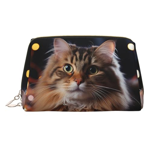 FZQVSLCM Reise-Make-up-Tasche, wasserdichte Make-up-Tasche für Geldbörse, Leder-Kulturbeutel für Damen, Kosmetiktasche, Organizer, Katze, hängende Weihnachtsbeleuchtung, Make-up-Tasche mit von FZQVSLCM