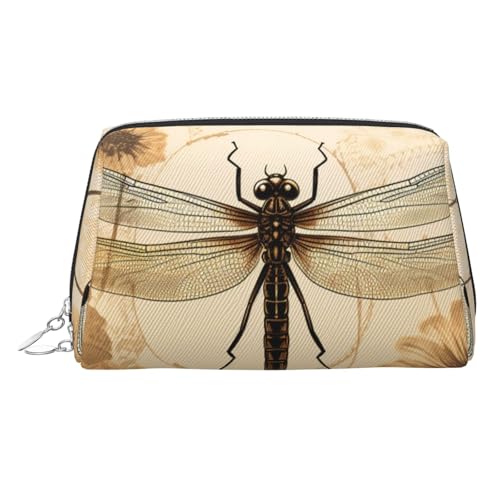FZQVSLCM Reise-Make-up-Tasche, wasserdichte Make-up-Tasche für Geldbörse, Leder-Kulturbeutel für Damen, Kosmetiktasche, Organizer, Libelle auf Sonnenblume, Make-up-Tasche mit Reißverschluss von FZQVSLCM