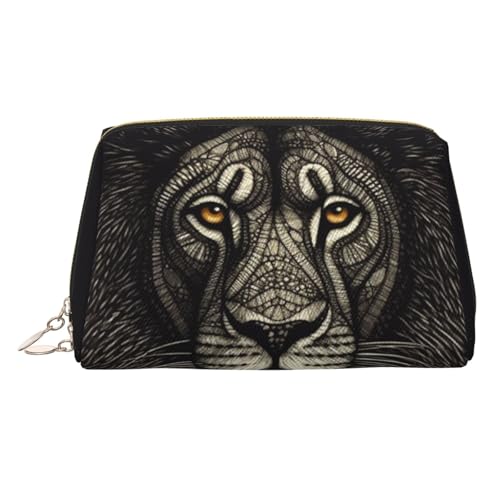 FZQVSLCM Reise-Make-up-Tasche, wasserdichte Make-up-Tasche für Geldbörse, Leder-Kulturbeutel für Damen, Kosmetiktasche, Organizer, Löwe mit Linien, Make-up-Tasche mit Reißverschluss, Make-up-Taschen FZQVSLCM Reise-Make-up-Tasche, wasserdichte Make-up-Tasche für Geldbörse, Leder-Kulturbeutel für Damen, Kosmetiktasche, Organizer, Löwe mit Linien, Make-up-Tasche mit Reißverschluss, Make-up-Taschen von FZQVSLCM
