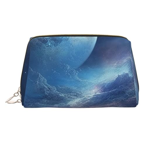 FZQVSLCM Reise-Make-up-Tasche, wasserdichte Make-up-Tasche für Geldbörse, Leder-Kulturbeutel für Damen, Kosmetiktasche, Organizer, Nebel und Mond, Make-up-Tasche mit Reißverschluss, Make-up-Taschen von FZQVSLCM