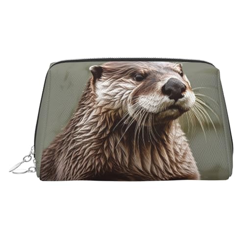 FZQVSLCM Reise-Make-up-Tasche, wasserdichte Make-up-Tasche für Geldbörse, Leder-Kulturbeutel für Damen, Kosmetiktasche, Organizer, Ottertier-Make-up-Tasche mit Reißverschluss, Make-up-Tasche für von FZQVSLCM