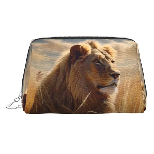 FZQVSLCM Reise-Make-up-Tasche, wasserdichte Make-up-Tasche für Geldbörse, Leder-Kulturbeutel für Damen, Kosmetiktasche, Organizer, Prärie-Löwe, Make-up-Tasche mit Reißverschluss, Make-up-Tasche für von FZQVSLCM