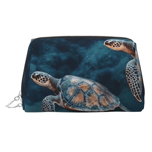 FZQVSLCM Reise-Make-up-Tasche, wasserdichte Make-up-Tasche für Geldbörse, Leder-Kulturbeutel für Damen, Kosmetiktasche, Organizer, Schildkröte, schwimmen im Meer, Make-up-Tasche mit Reißverschluss von FZQVSLCM