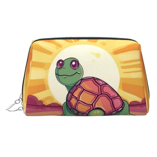 FZQVSLCM Reise-Make-up-Tasche, wasserdichte Make-up-Tasche für Geldbörse, Leder-Kulturbeutel für Damen, Kosmetiktasche, Organizer, Schildkröte in der Sonne, Make-up-Tasche mit Reißverschluss von FZQVSLCM