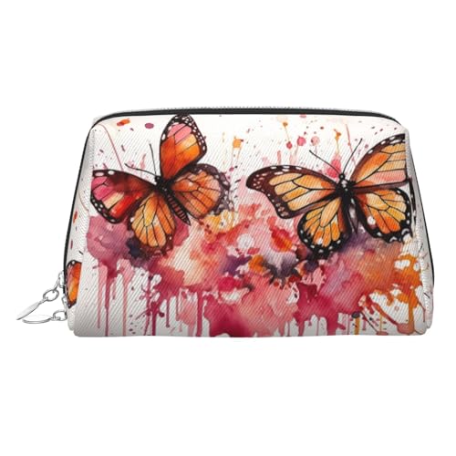 FZQVSLCM Reise-Make-up-Tasche, wasserdichte Make-up-Tasche für Geldbörse, Leder-Kulturbeutel für Damen, Kosmetiktasche, Organizer, Schmetterling, Tropfspray, Aquarell, Make-up-Tasche mit von FZQVSLCM