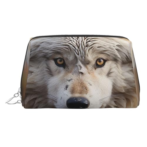 FZQVSLCM Reise-Make-up-Tasche, wasserdichte Make-up-Tasche für Geldbörse, Leder-Kulturbeutel für Damen, Kosmetiktasche, Organizer, Spazierengehen, Wolf-Make-up-Tasche mit Reißverschluss von FZQVSLCM