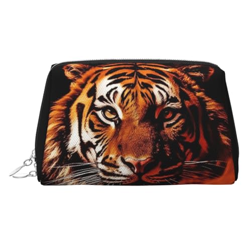 FZQVSLCM Reise-Make-up-Tasche, wasserdichte Make-up-Tasche für Geldbörse, Leder-Kulturbeutel für Damen, Kosmetiktasche, Organizer, Tiger im Feuer, Make-up-Tasche mit Reißverschluss, Make-up-Taschen von FZQVSLCM