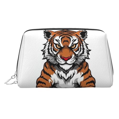 FZQVSLCM Reise-Make-up-Tasche, wasserdichte Make-up-Tasche für Geldbörse, Leder-Kulturbeutel für Damen, Kosmetiktasche, Organizer, Tigerkopf mit erhöhten Pfoten, Make-up-Tasche mit Reißverschluss von FZQVSLCM