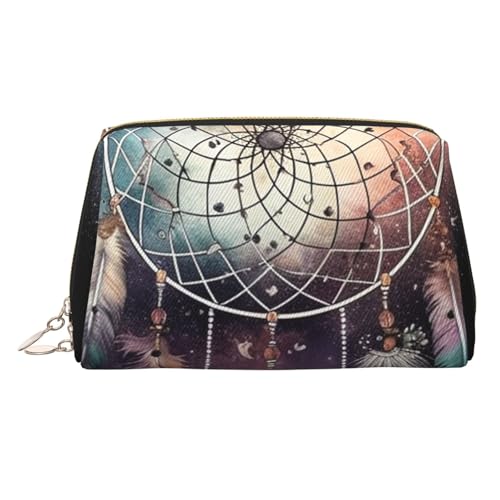 FZQVSLCM Reise-Make-up-Tasche, wasserdichte Make-up-Tasche für Geldbörse, Leder-Kulturbeutel für Damen, Kosmetiktasche, Organizer, Traumfänger und Sterne, Make-up-Tasche mit Reißverschluss von FZQVSLCM