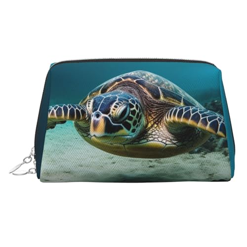 FZQVSLCM Reise-Make-up-Tasche, wasserdichte Make-up-Tasche für Geldbörse, Leder-Kulturbeutel für Damen, Kosmetiktasche, Organizer, Unterwasser-Tauchen, Meeresschildkröte, Make-up-Tasche mit von FZQVSLCM